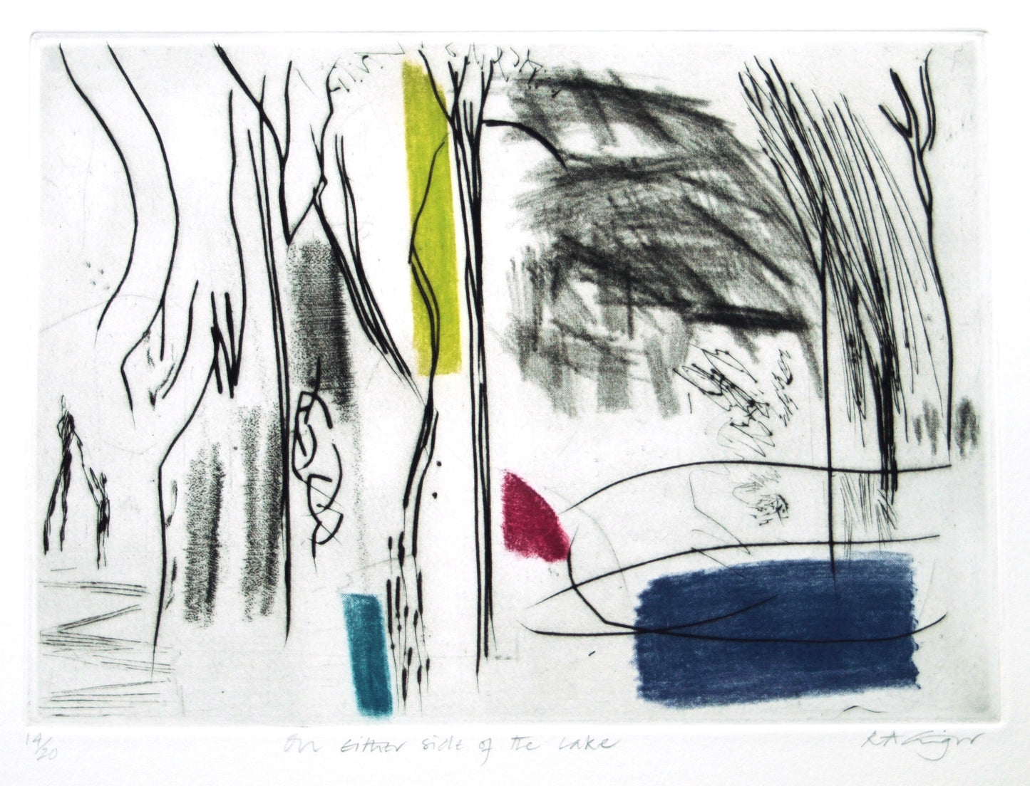 On either side of the lake