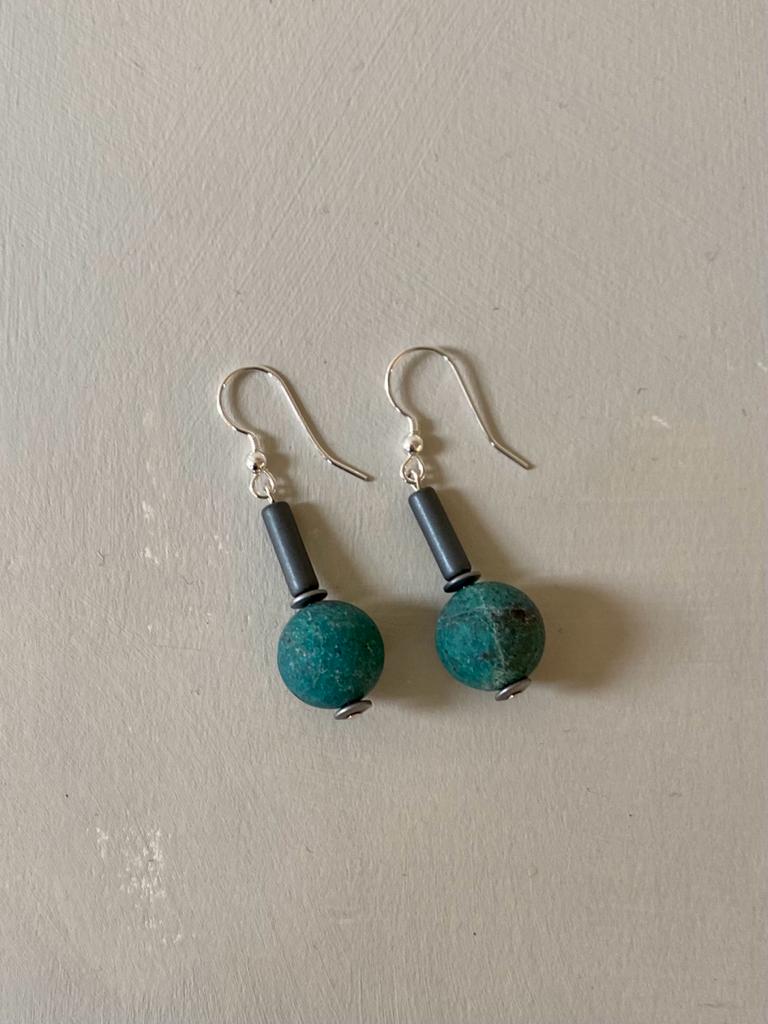 Earrings to match necklace in haematite, map stone and jasper