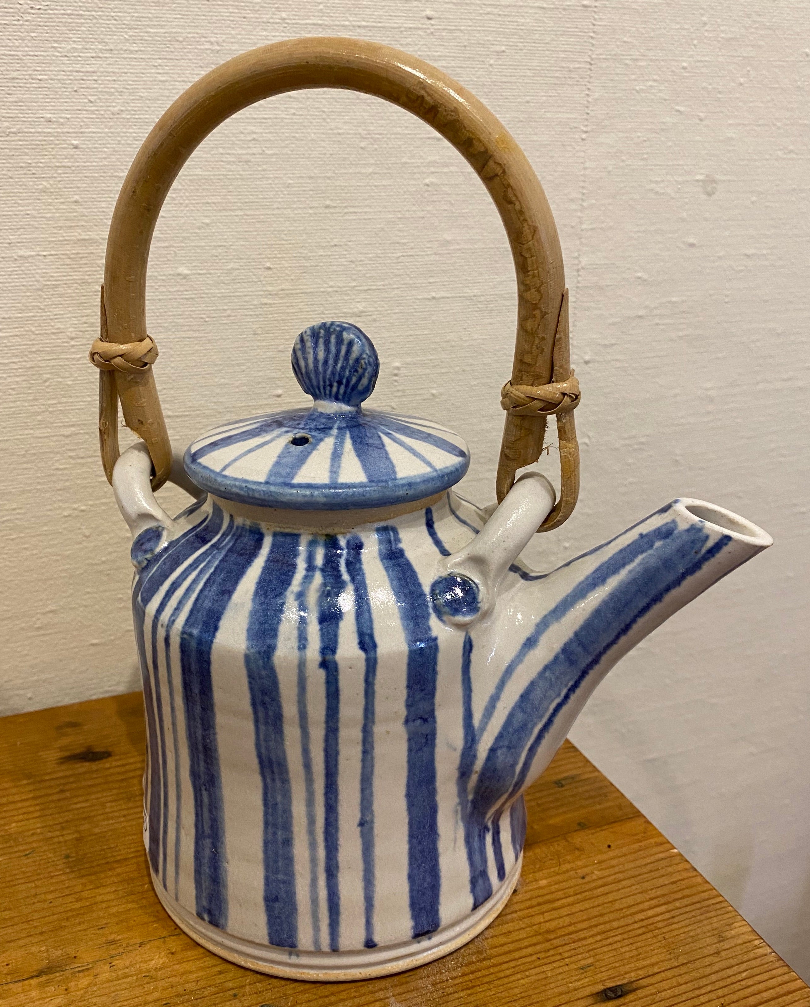 Blue Stripe Teapot by Brenda Wright