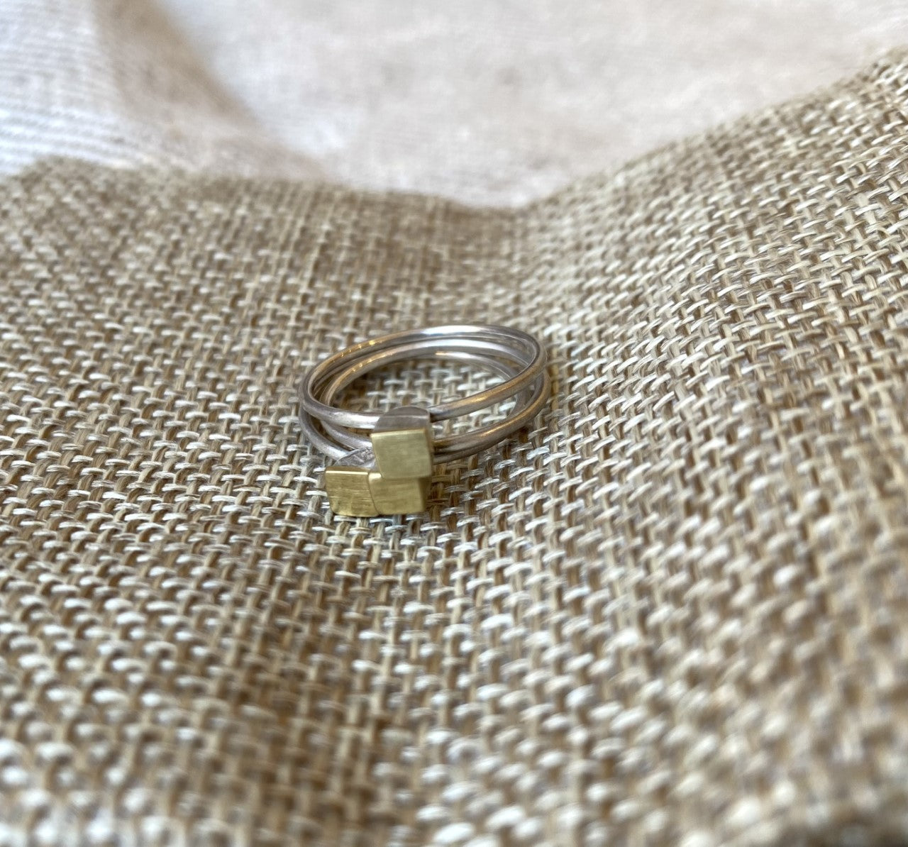 Stacking cupcake embossed brass topped ringset (3 rings)