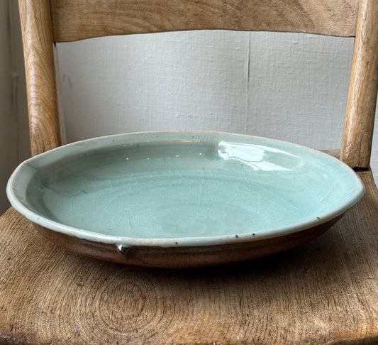 Large gratin dish with blue celadon interior