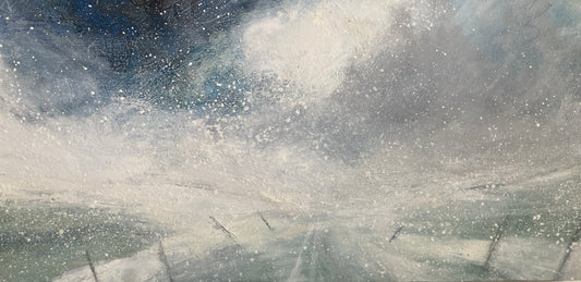 Winter moorland, snow blowing in