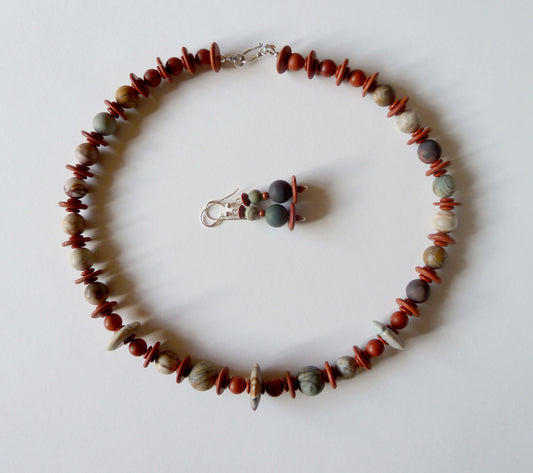 Necklace in red jasper, cherry creek jasper
