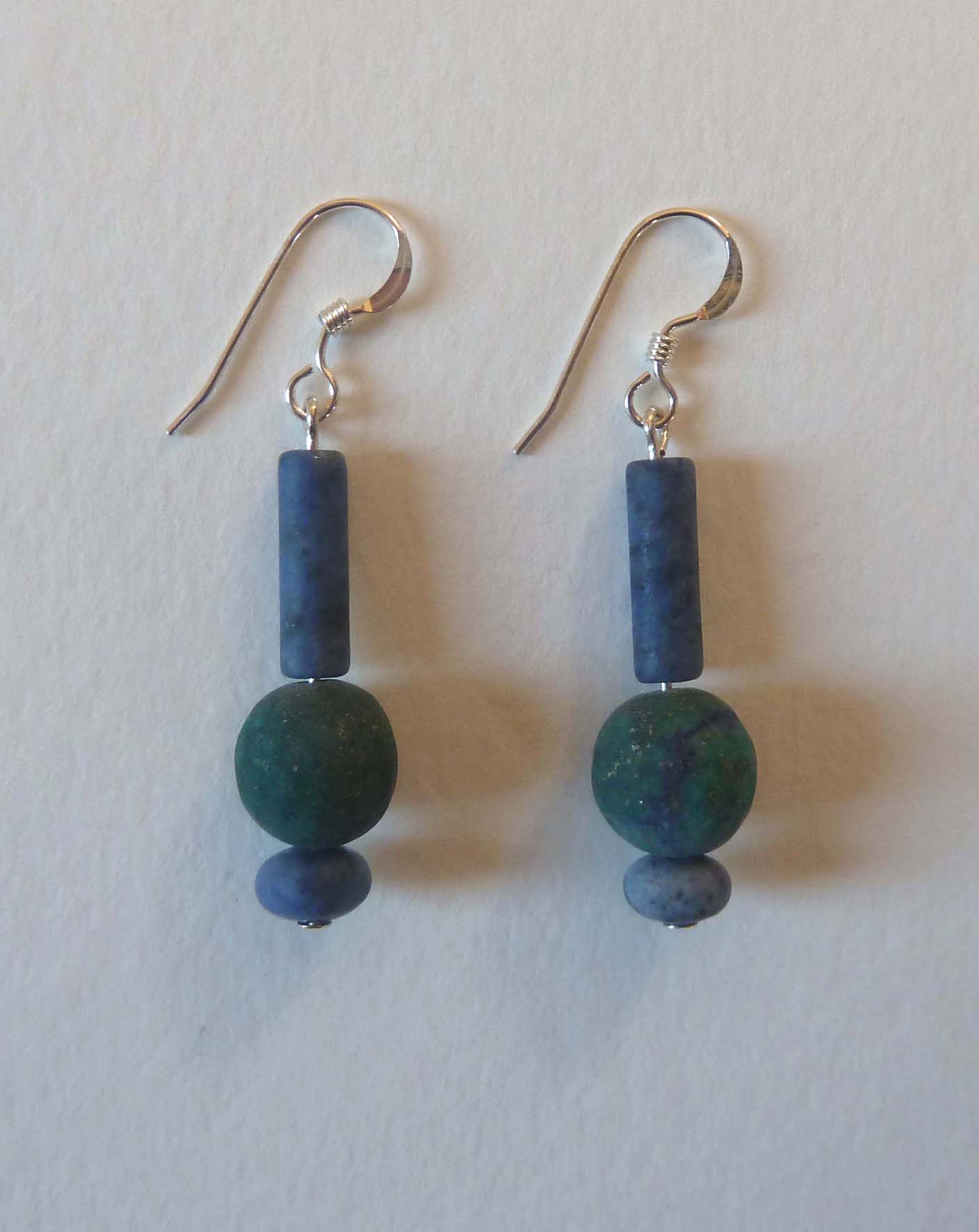 Green opal/cuprite chrysocolla/haematite earrings