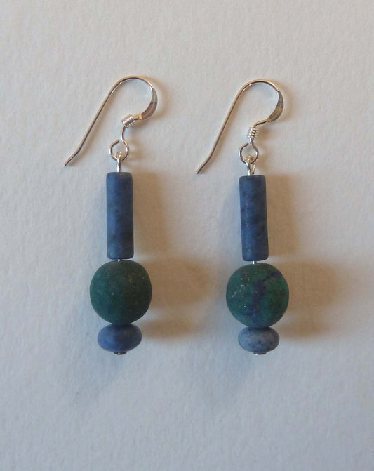 Green opal/cuprite chrysocolla/haematite earrings
