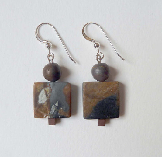 Picasso jasper/iron tiger eye/haematite earrings