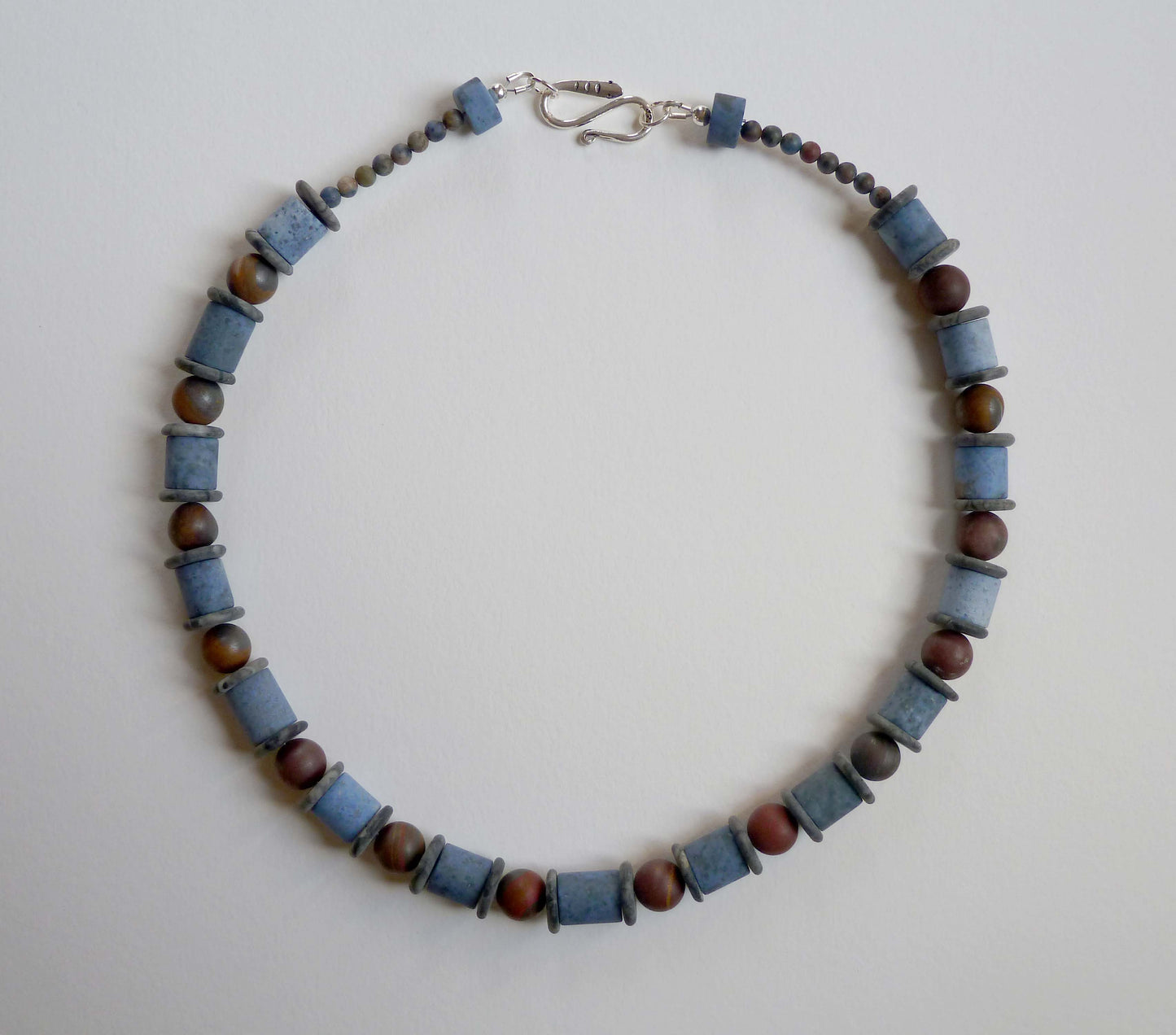 Dumortierite, Iron Tiger Eye and Picasso Jasper Necklace