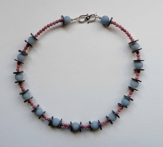 Angelite, Shell and Rhodonite Necklace