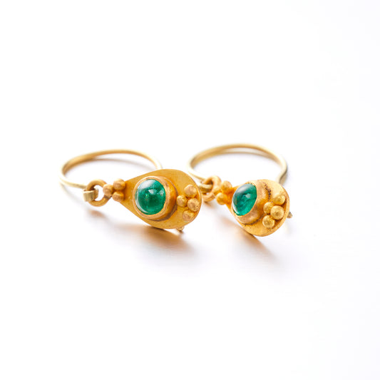 22ct Gold Granulated drop Earrings with Emerald