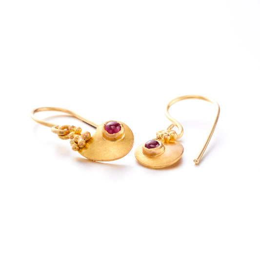 22ct Granulated Drop Earrings with Ruby