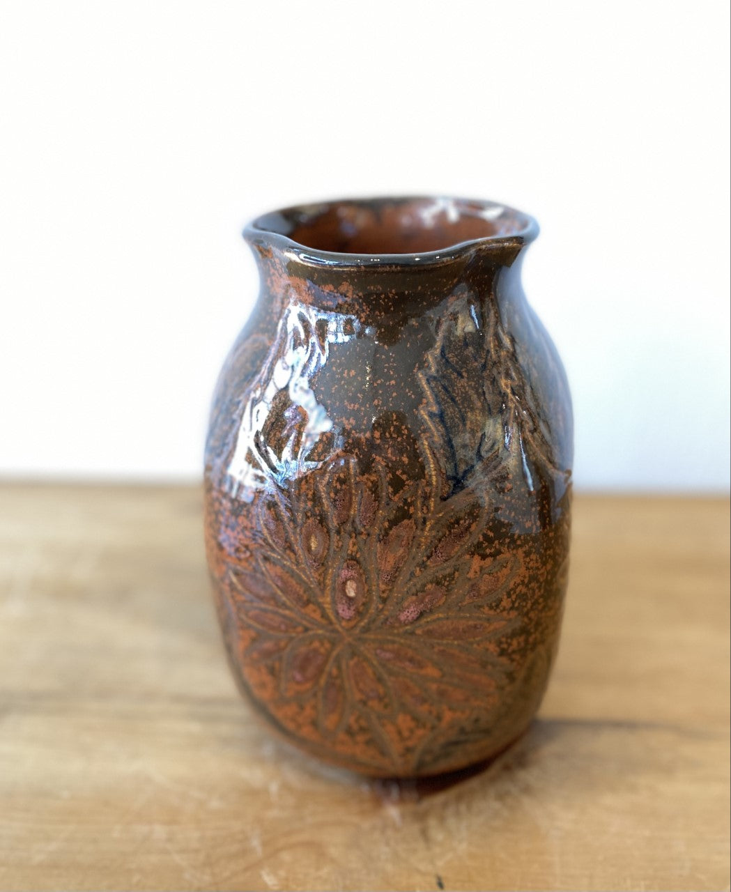 Dark brown terracotta fluted mouth vase