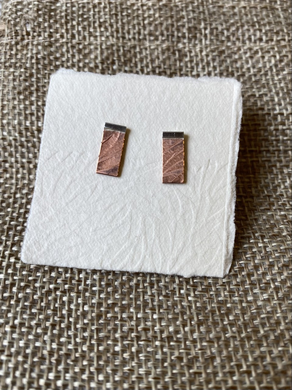 Rectangle stud earrings in copper and silver