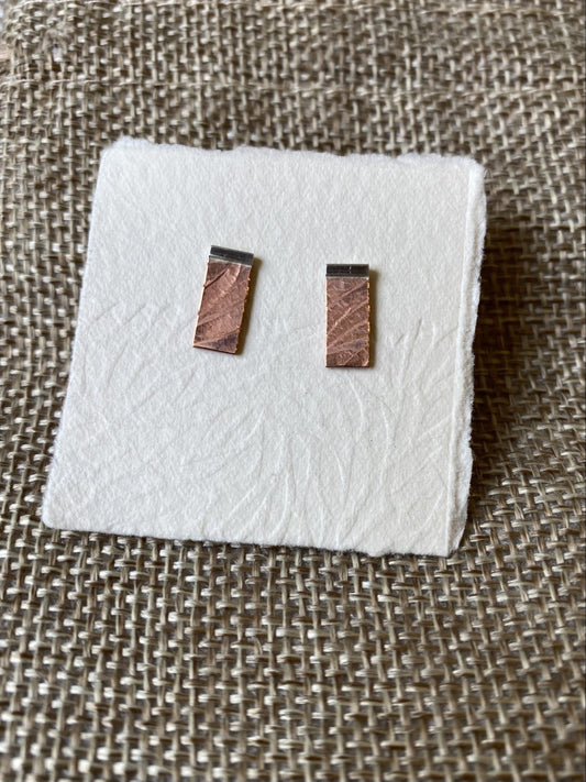Rectangle stud earrings in copper and silver